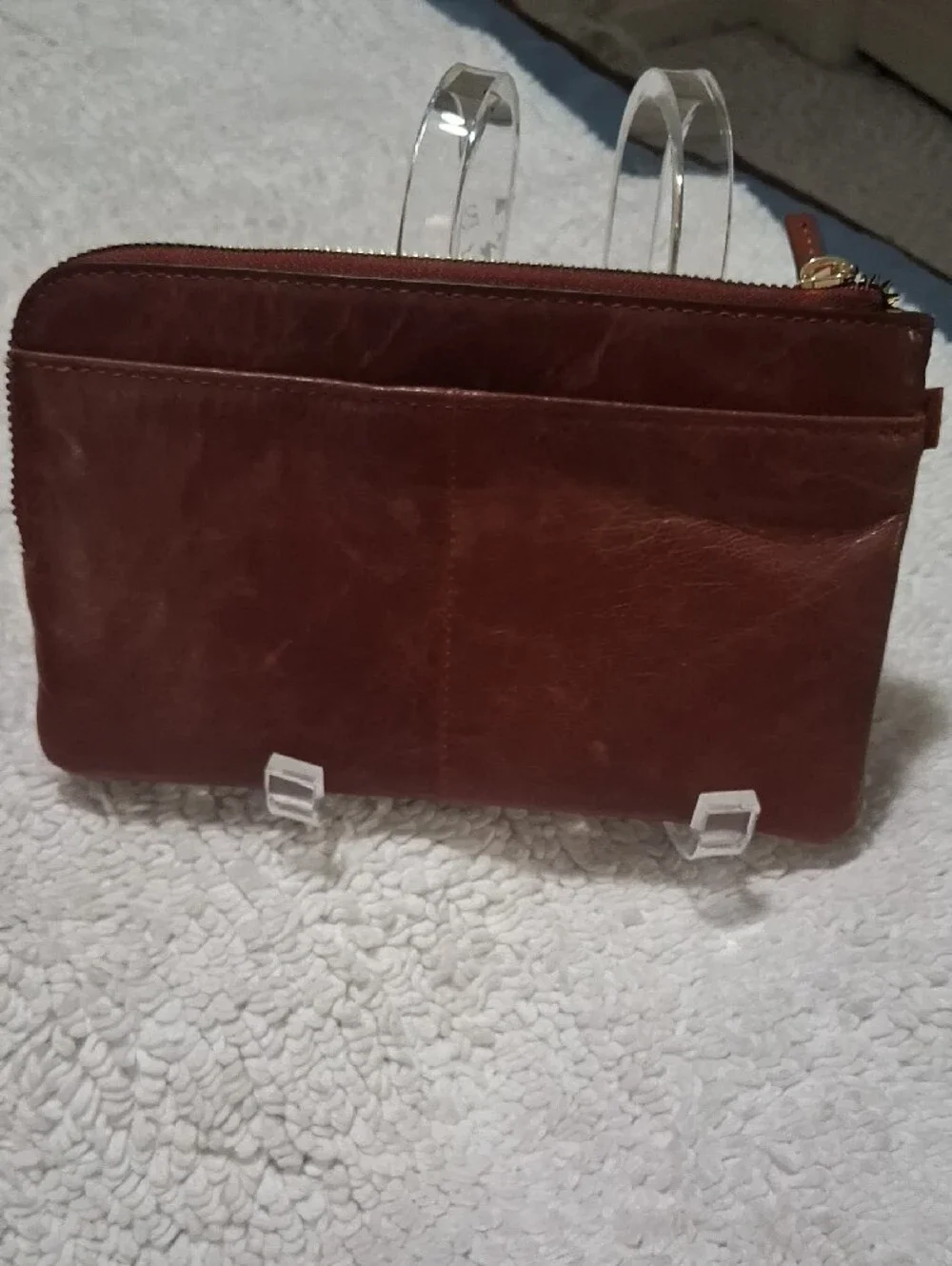 Lodis Leather Double Zip Pouch in Brown with Gold Hardware